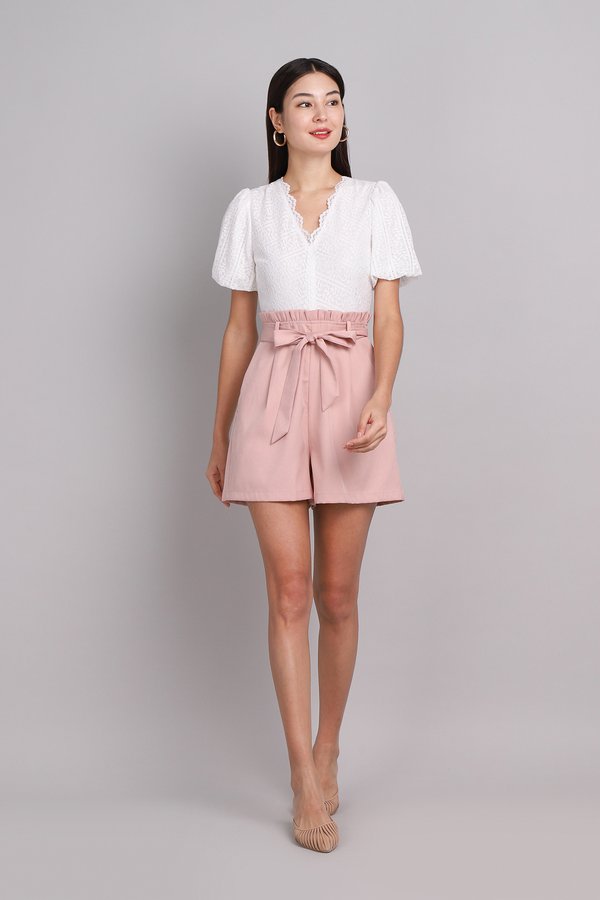 [Backorder] Celene Romper In White Pink