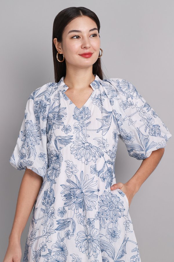 Daria Dress In Blue Broderie
