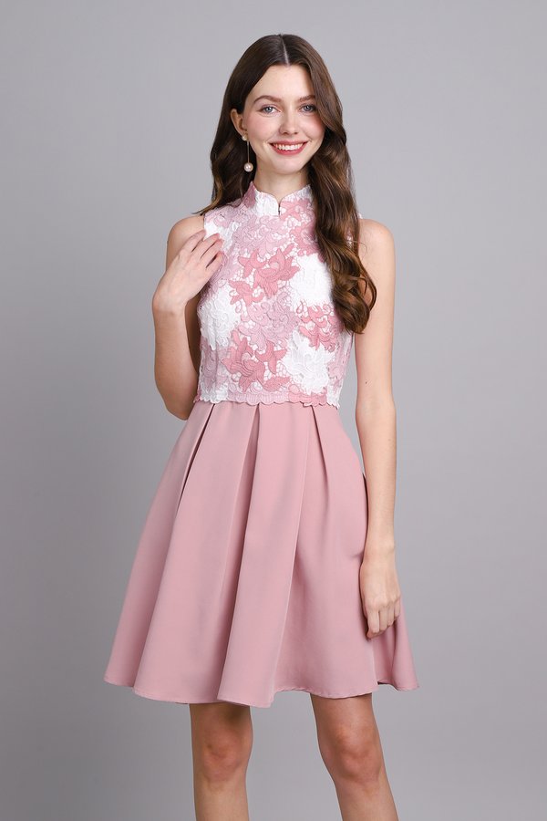Blooming Pretty Cheongsam Dress In Dusty Pink
