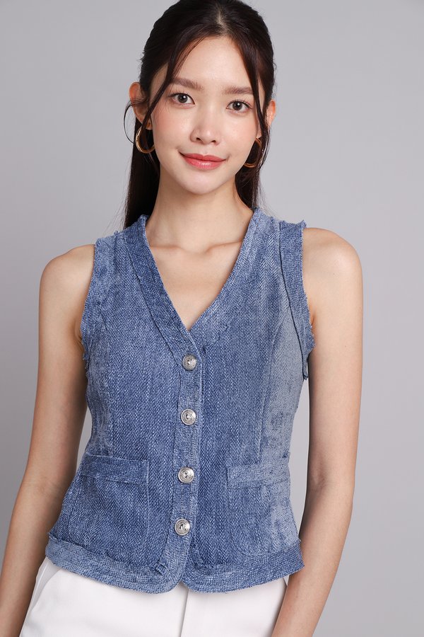 Fleur Top In Blue Tweed