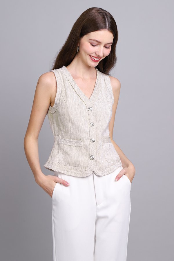 Fleur Top In Ivory Tweed