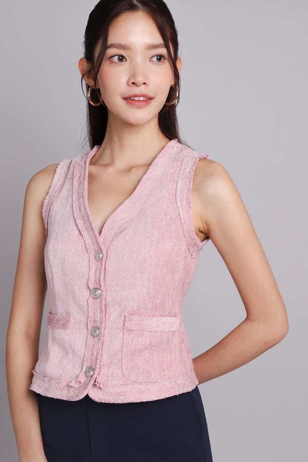Fleur Top In Pink Tweed