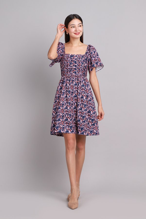 Nina Dress In Blue Pink Florals