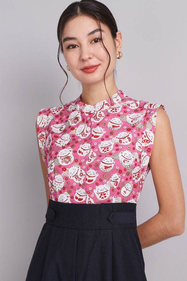 Stroke Of Luck Romper In Fortune Cat Prints