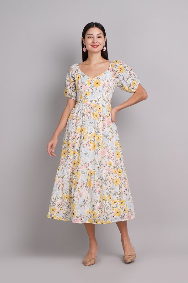 Audrey Dress In Yellow Florals