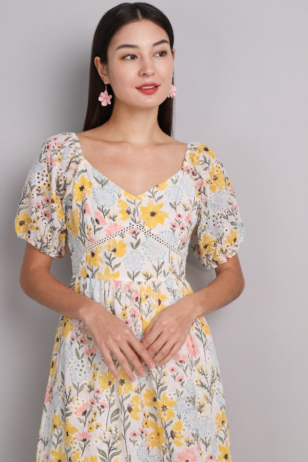 Audrey Dress In Yellow Florals