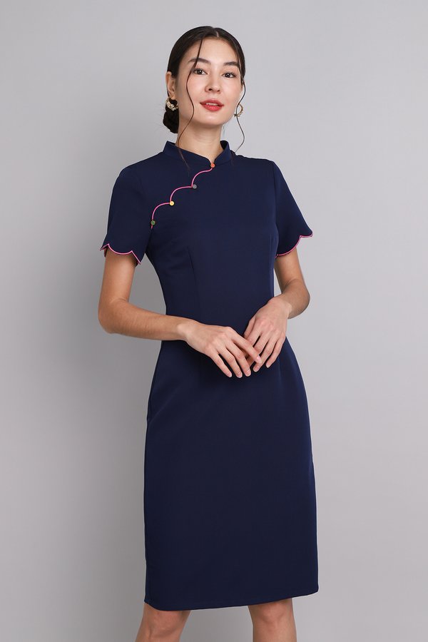 Making Waves Cheongsam Dress In Navy Blue
