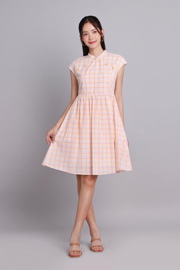 Spring Tales Cheongsam Dress In Colourful Checks