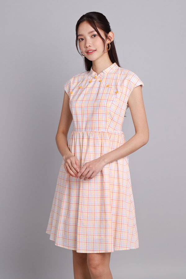 Spring Tales Cheongsam Dress In Colourful Checks