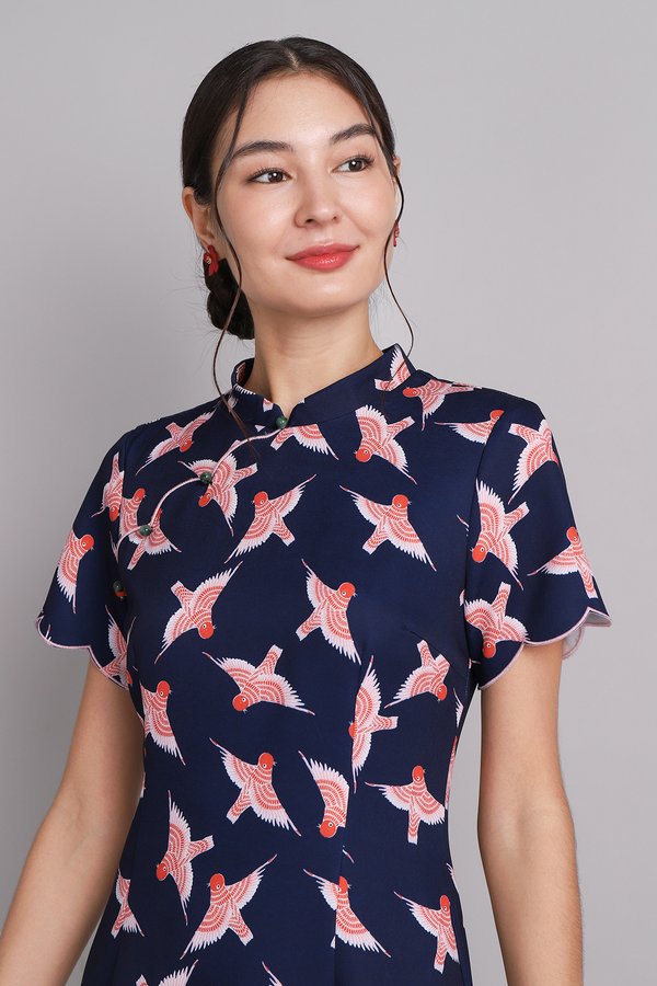 Making Waves Cheongsam Dress In Hummingbirds
