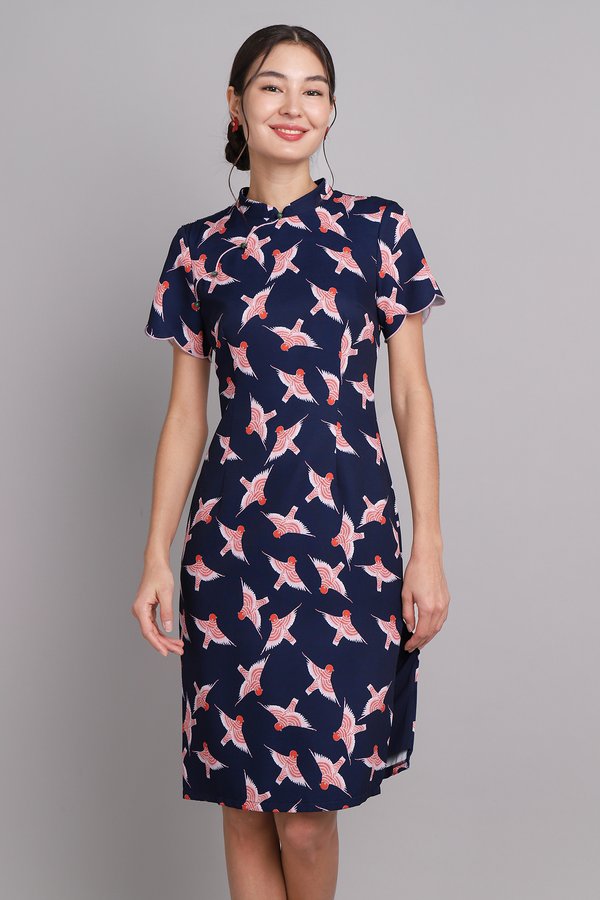 Making Waves Cheongsam Dress In Hummingbirds