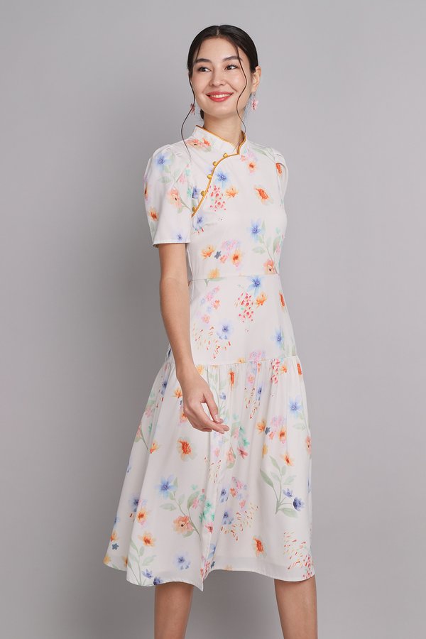 Spring Memoirs Cheongsam Dress In Marigold Florals