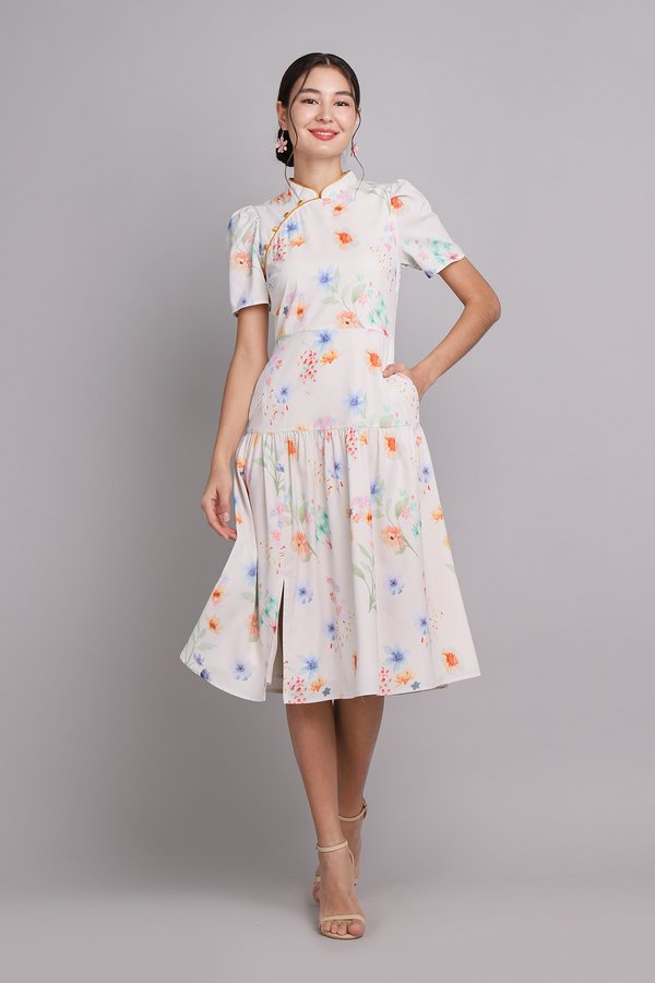 Spring Memoirs Cheongsam Dress In Marigold Florals