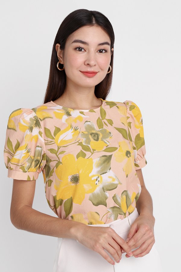 Jayne Top In Yellow Florals