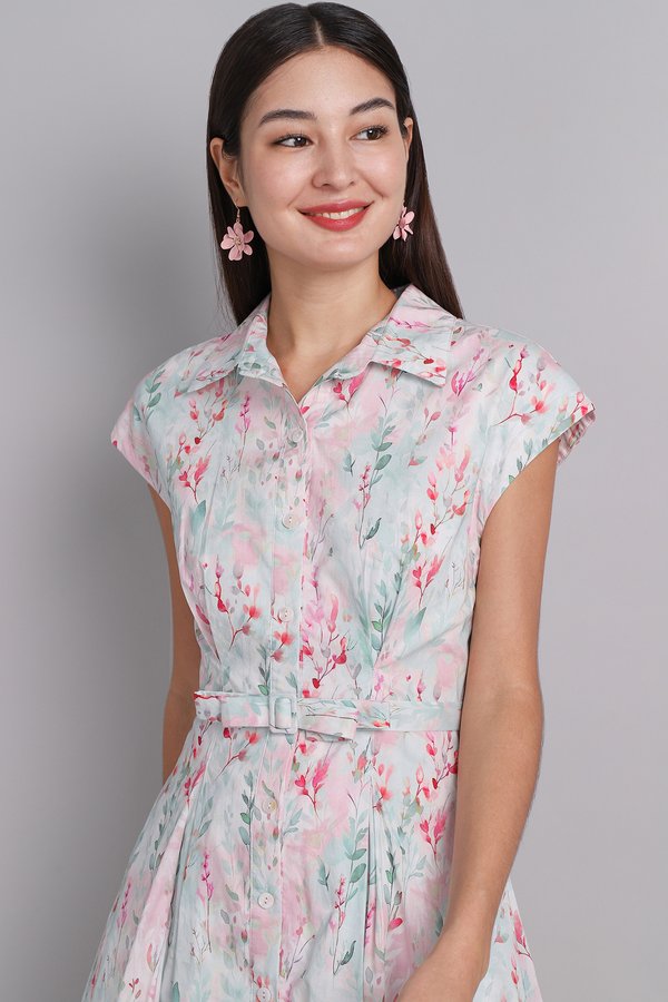 [Backorder] Kora Dress In Pink Green Prints
