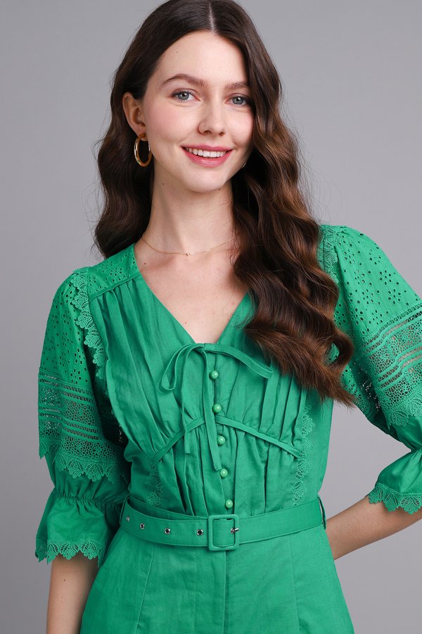 Mae Romper In Kelly Green