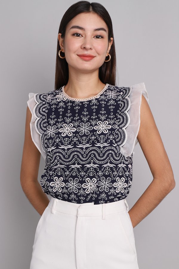 Canterbury Top In Navy Embroidery
