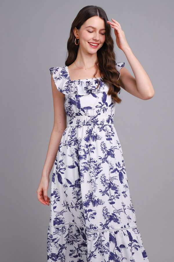Evelina Dress In Blue Prints