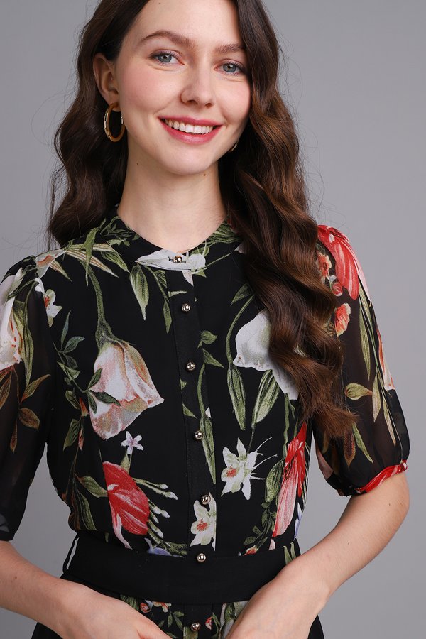 [Backorder] Zinnia Dress In Black Florals