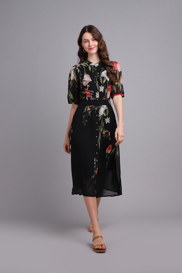 [Backorder] Zinnia Dress In Black Florals