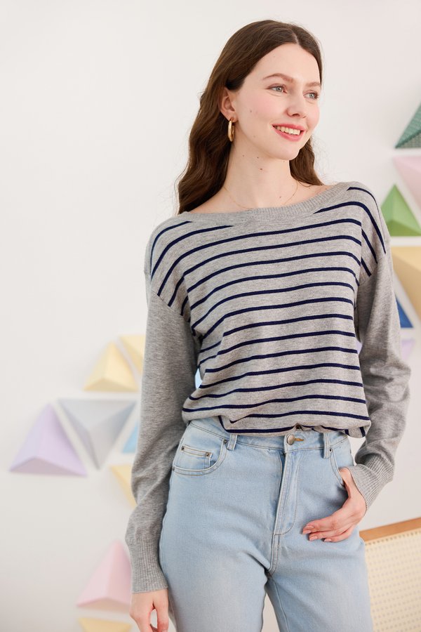 Emery Top In Grey Stripes