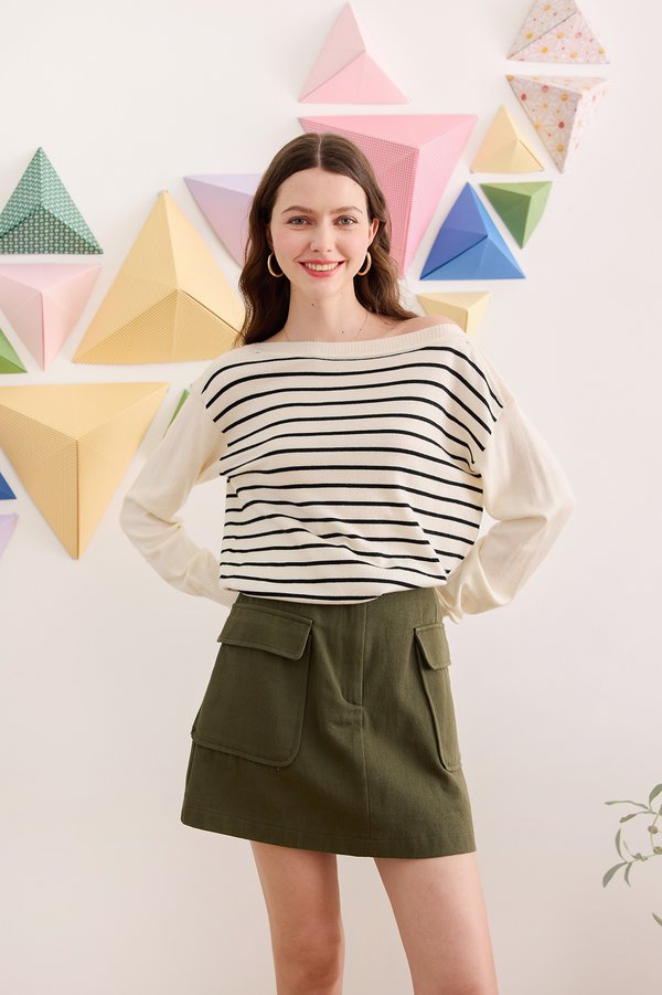 Emery Top In Ivory Stripes