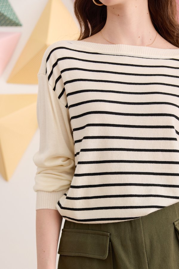 Emery Top In Ivory Stripes