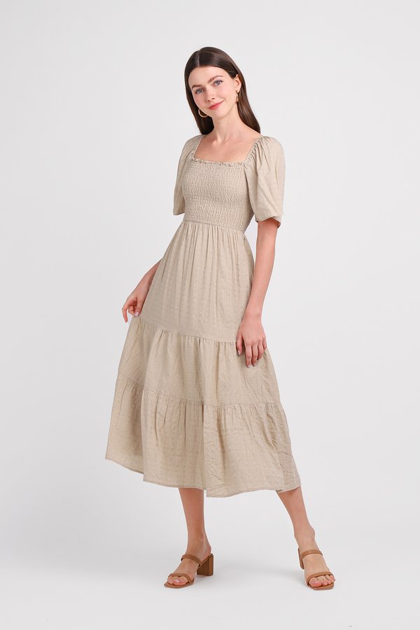 Tilda Dress In Taupe Prints
