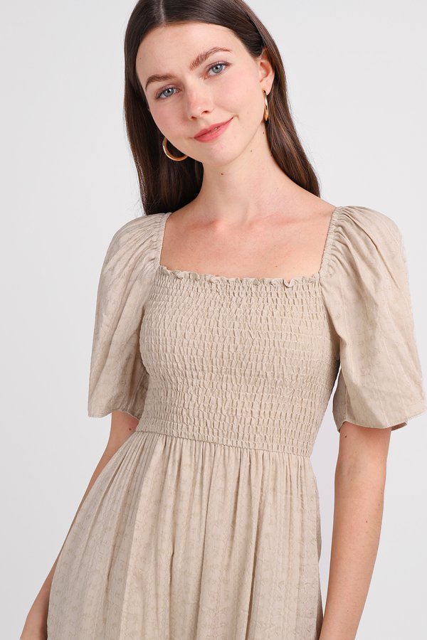 Tilda Dress In Taupe Prints