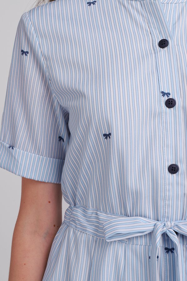 [Backorder] Autumn Dress In Blue Bow Stripes