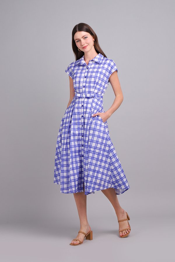 Kora Dress In Indigo Checks