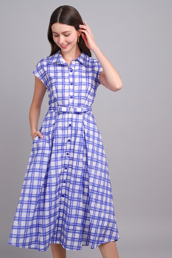 Kora Dress In Indigo Checks