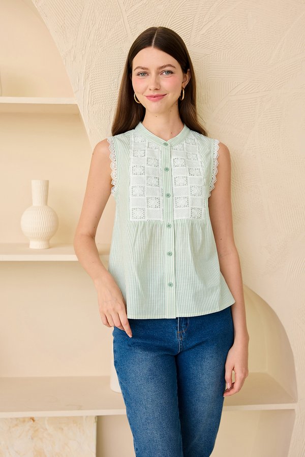 [Preorder] Aubrielle Top In Green Stripes
