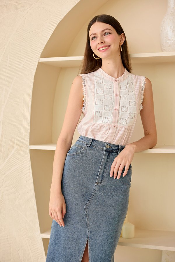 [Preorder] Aubrielle Top In Pink Stripes