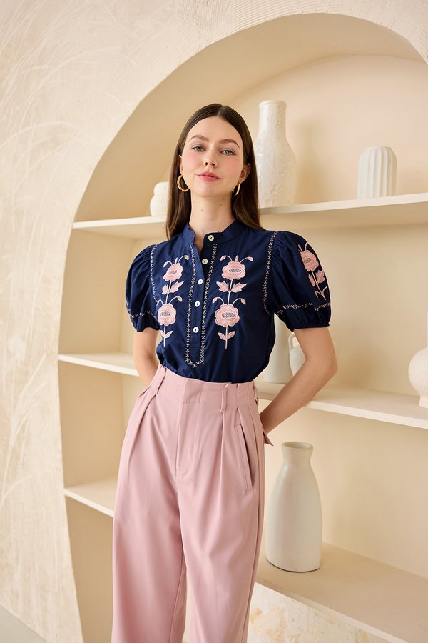 Cora Top In Navy Blue
