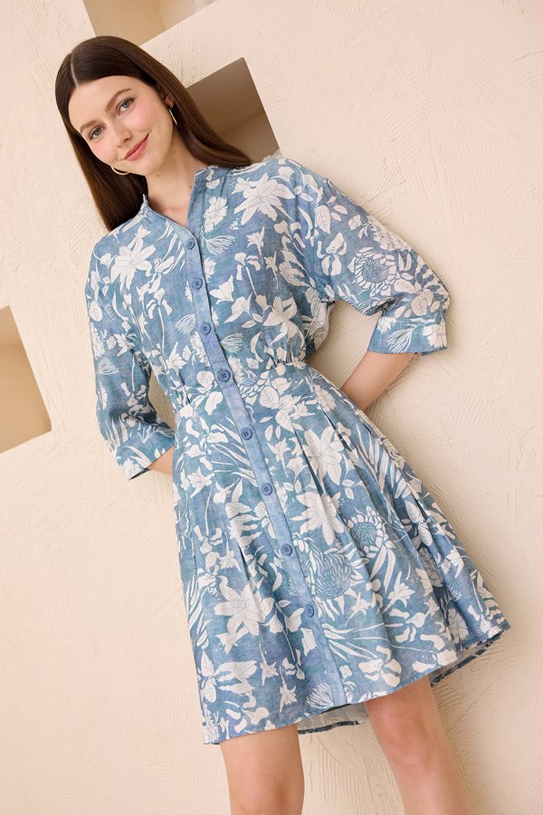 Fumiko Dress In Blue Prints