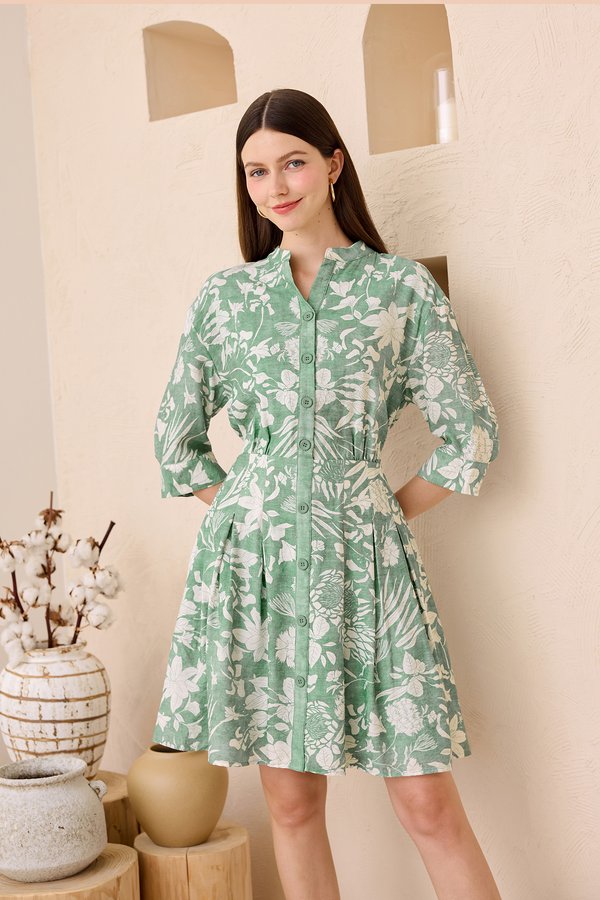 Fumiko Dress In Pistachio Prints