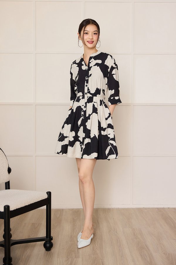 Fumiko Dress In Black Prints