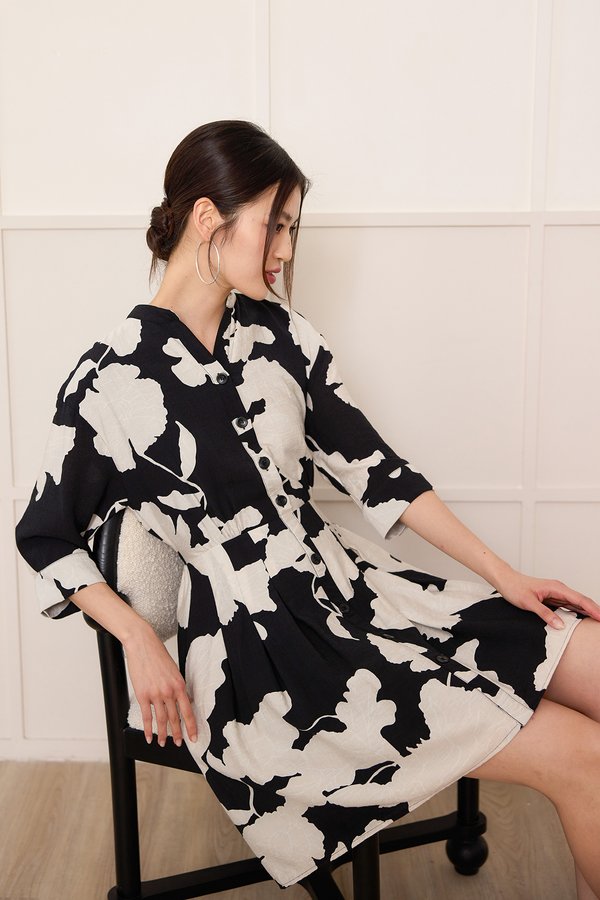 Fumiko Dress In Black Prints
