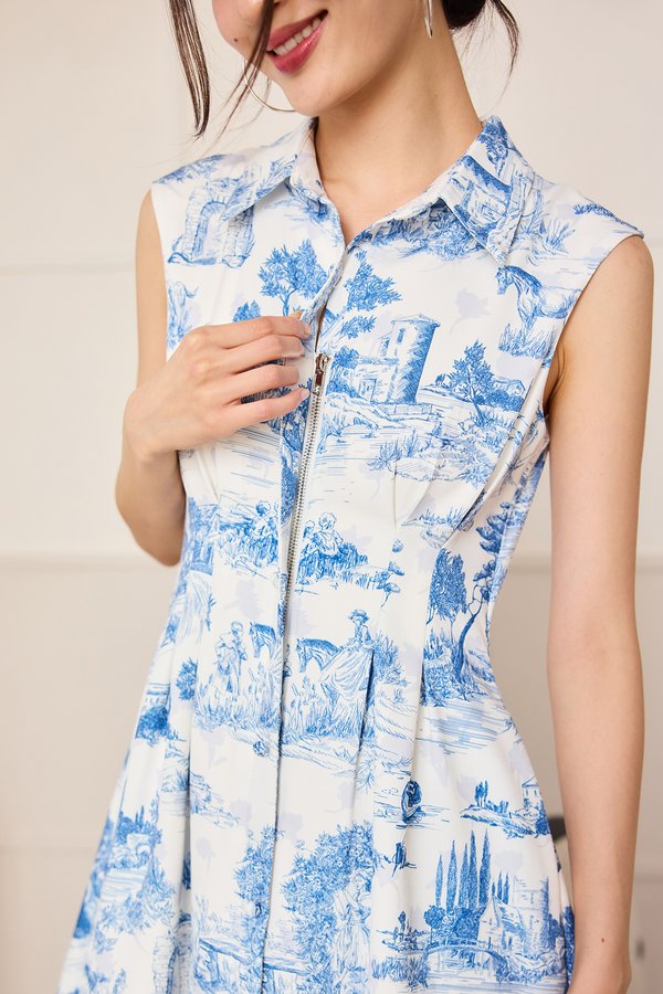 Rylene Dress In Blue Porcelain Prints