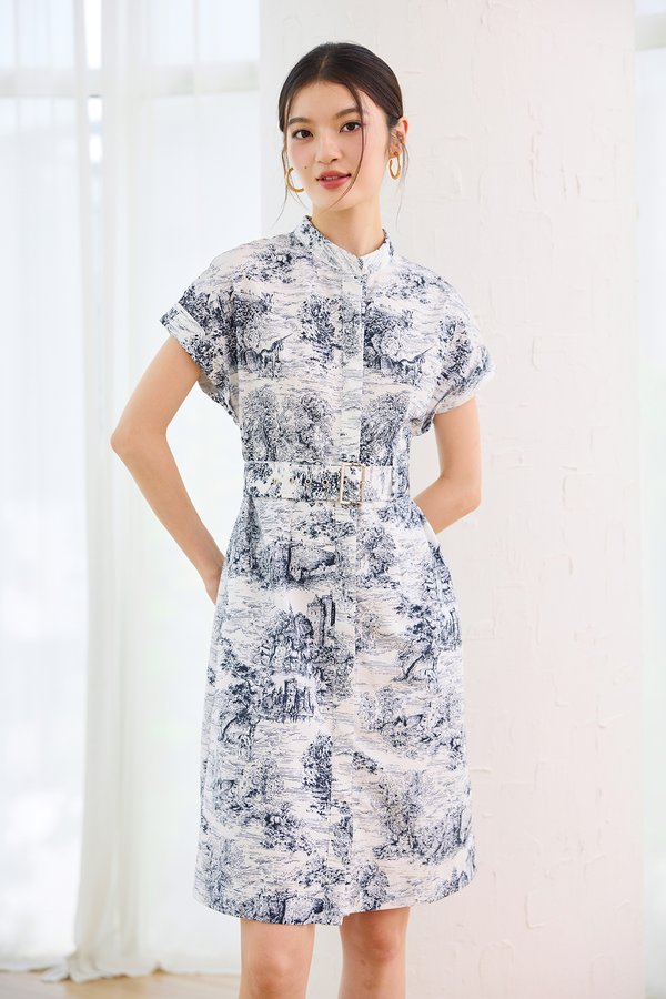 Jacinthe Dress In Blue Porcelain Prints