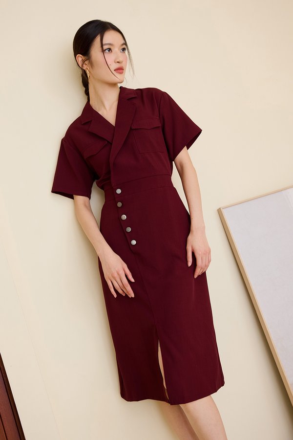 Atlas Dress In Wine Red