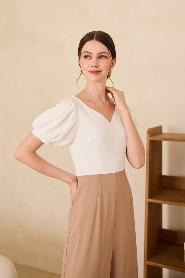 Anastasia Romper In White Camel