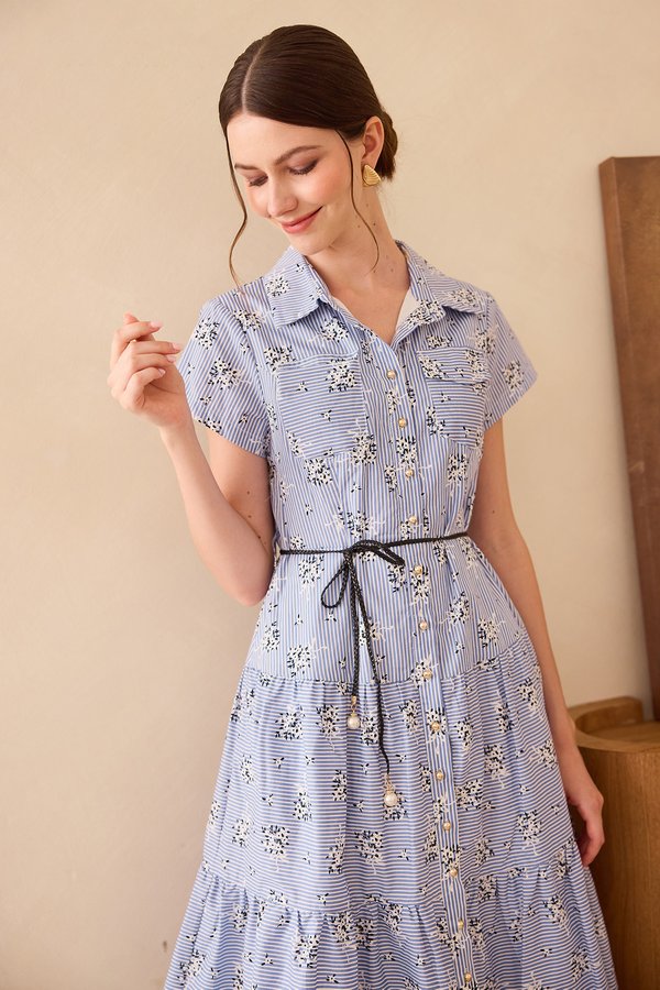 Tahlia Dress In Blue Floral Stripes