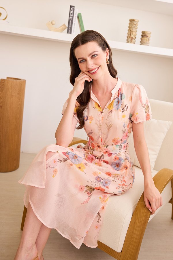 [Backorder] Annabella Dress In Tangerine Pink Florals
