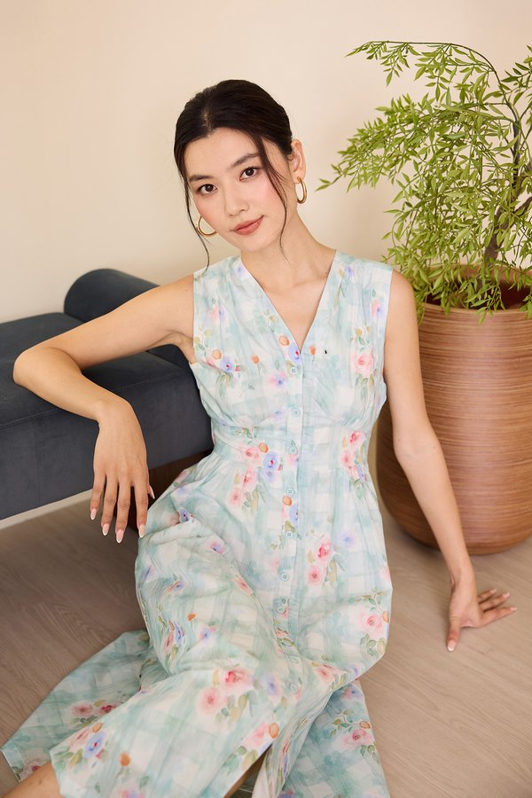 Elyna Dress In Seafoam Florals