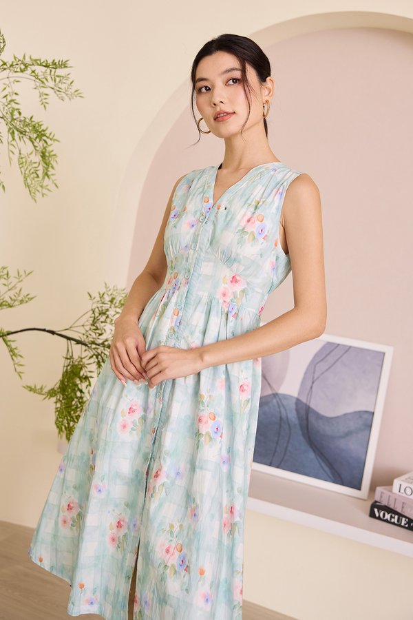 Elyna Dress In Seafoam Florals