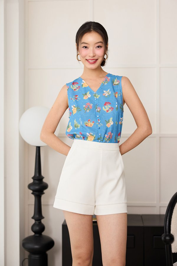Noemi Top In Mid Blue Prints