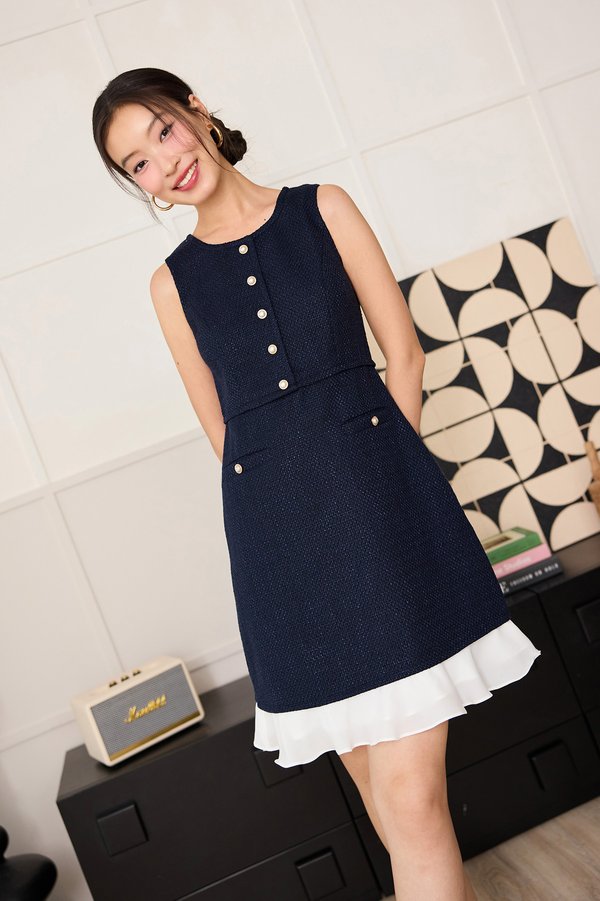 Serena Dress In Navy Tweed