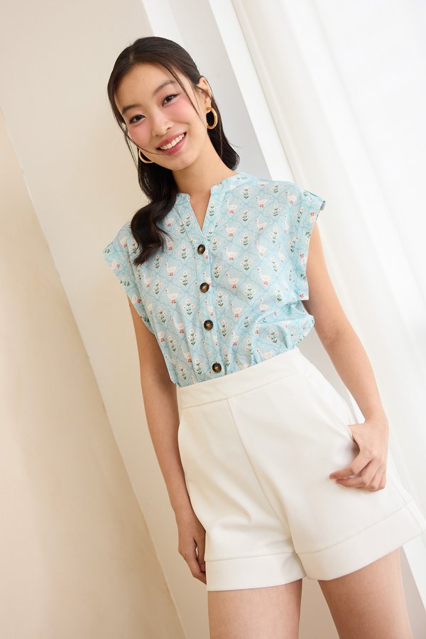 Carla Top In Tiffany Goose Prints Carla Top In Tiffany Goose Prints